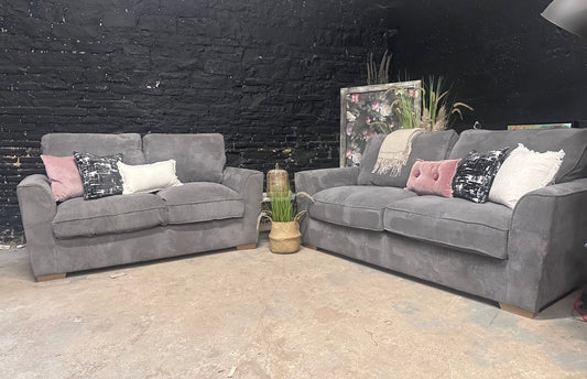 Oak furniture Land Nebraska 3 and 2 Seater Sofa | Grey