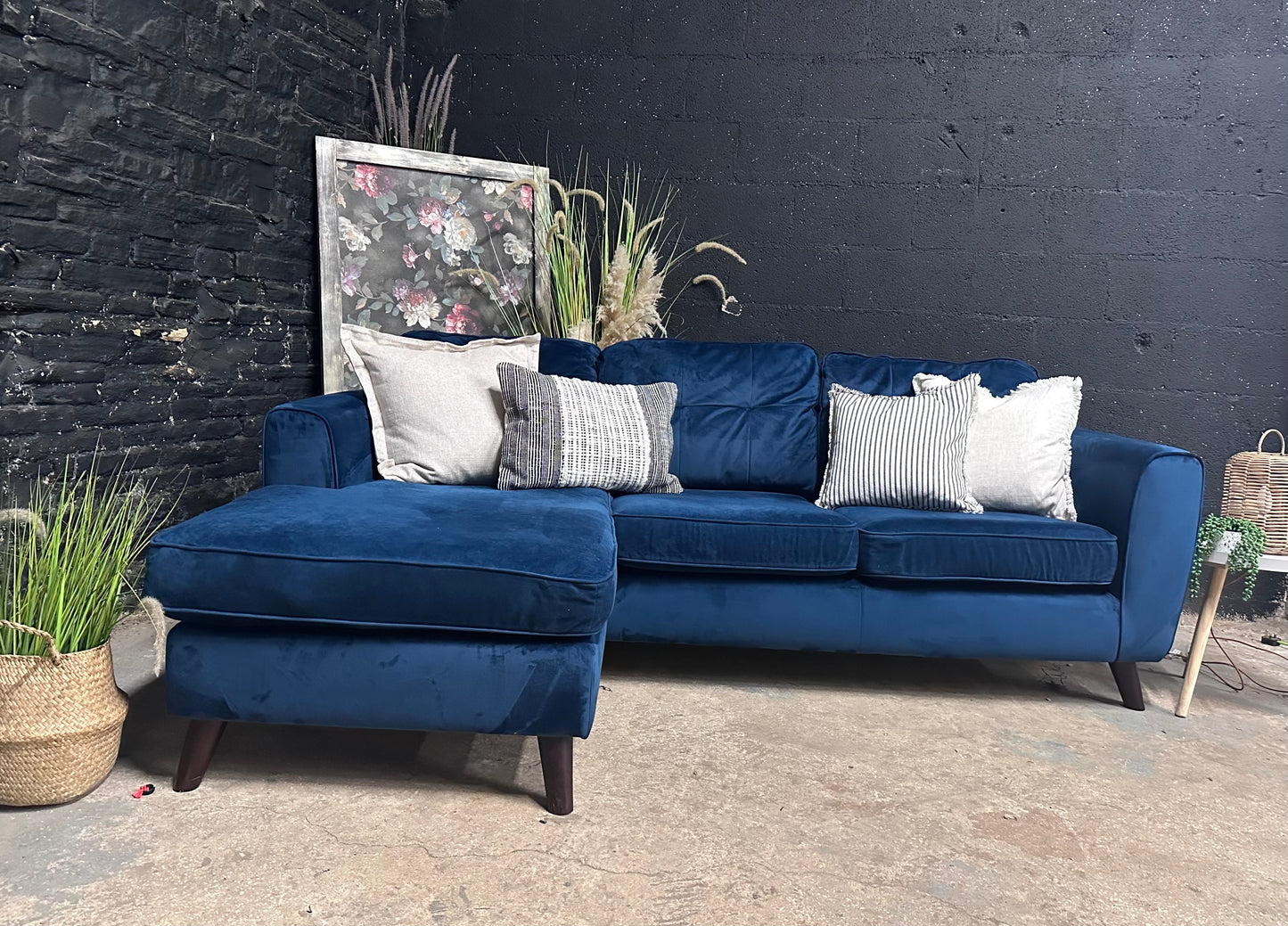 Dfs Midnight Blue Velvet Reversible Chaise (left or right)