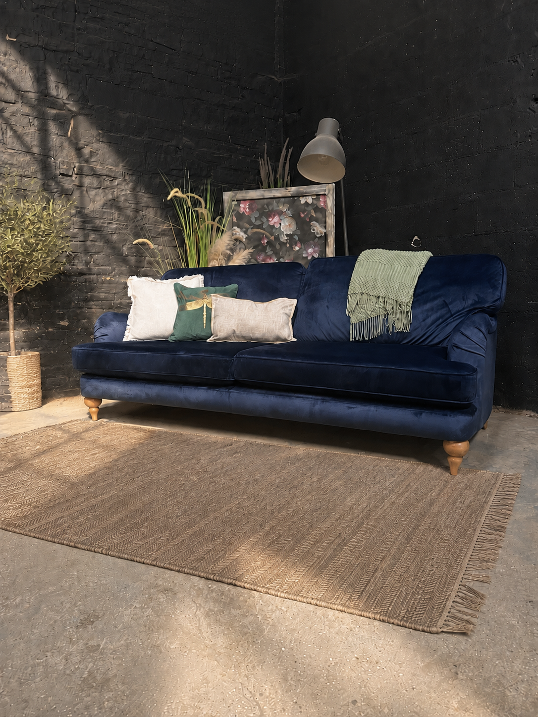 M&S 3/4 Navy Blue Velvet Sofa | Ex Display