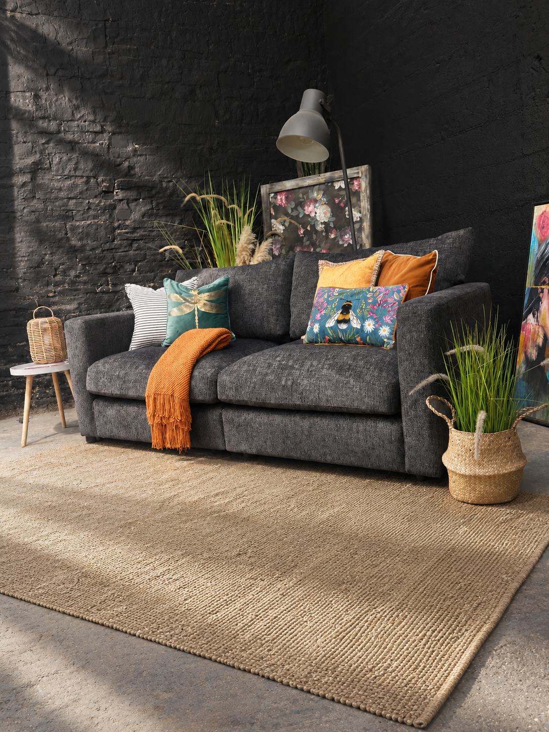 Oak Furnitureland Black/Charcoal Malvern Modular Sofa