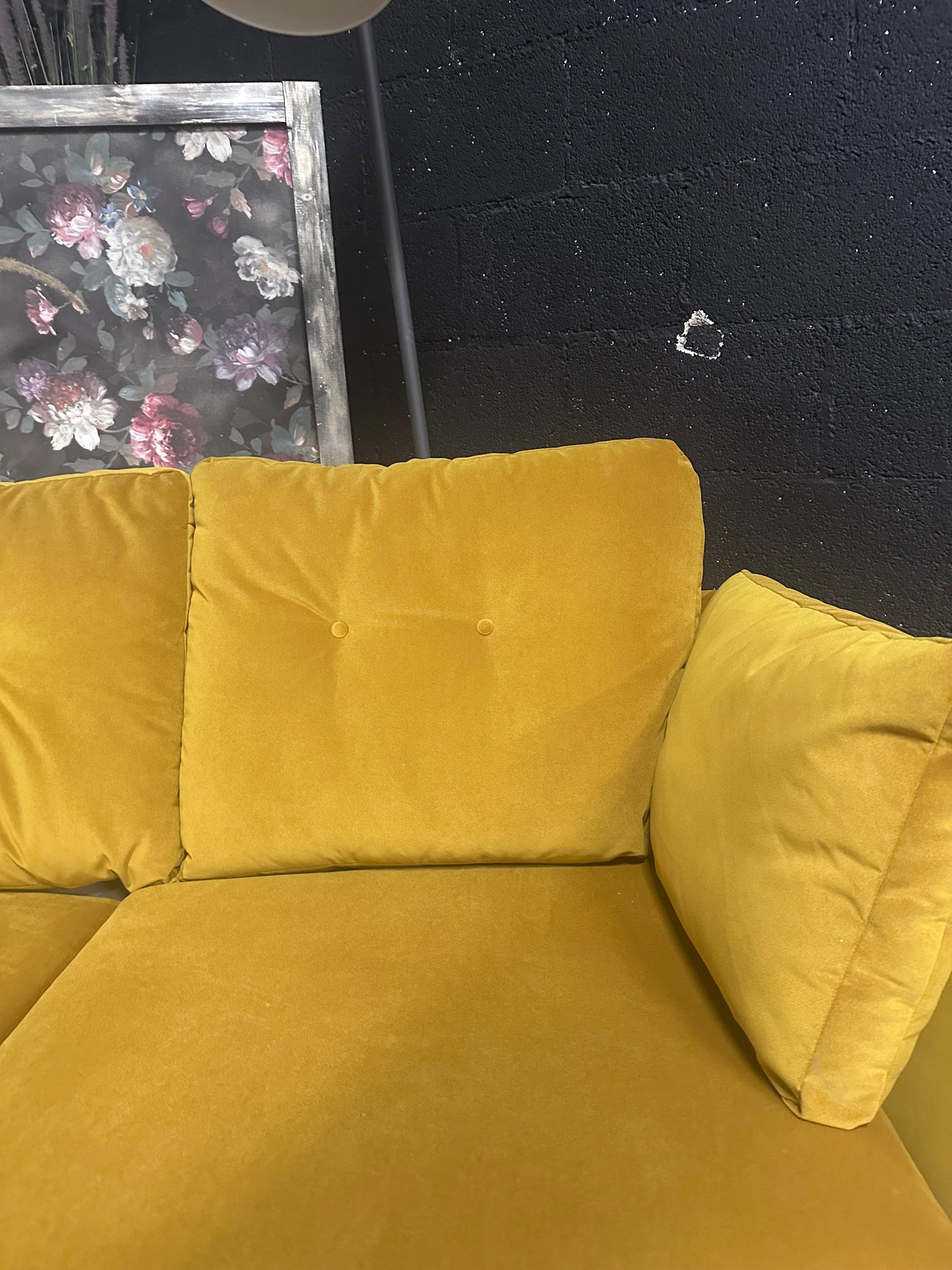 M&S Yellow Velvet 2.5 Seater Sofa