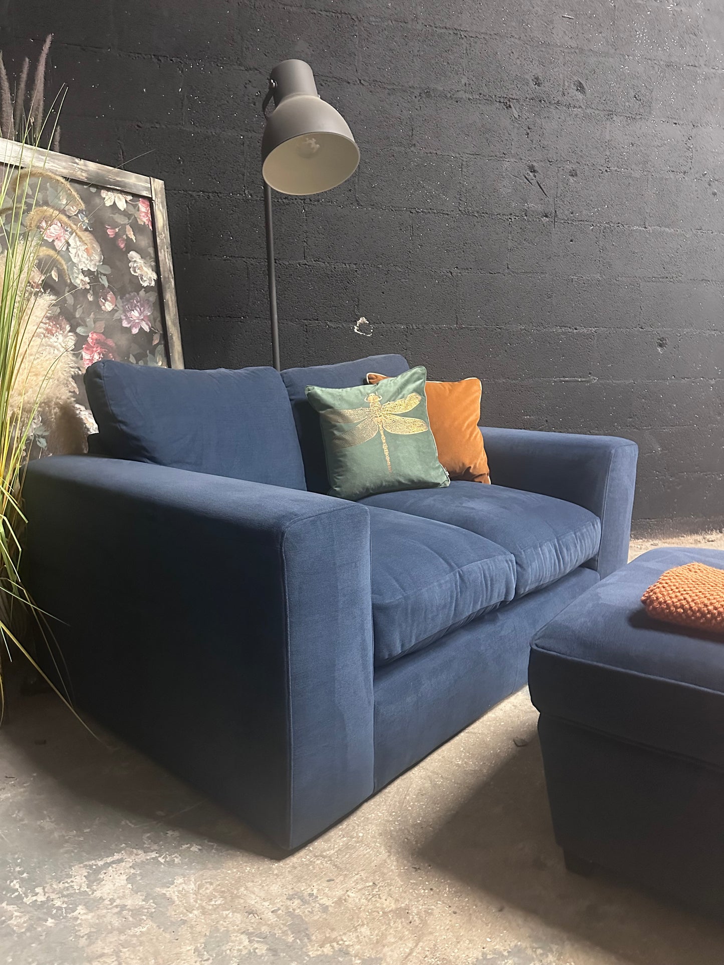 M&S Blue 2 Seater Sofa and Storage Footstool Set
