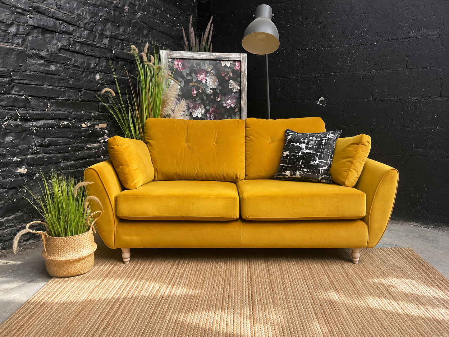 M&S Yellow Velvet 2.5 Seater Sofa