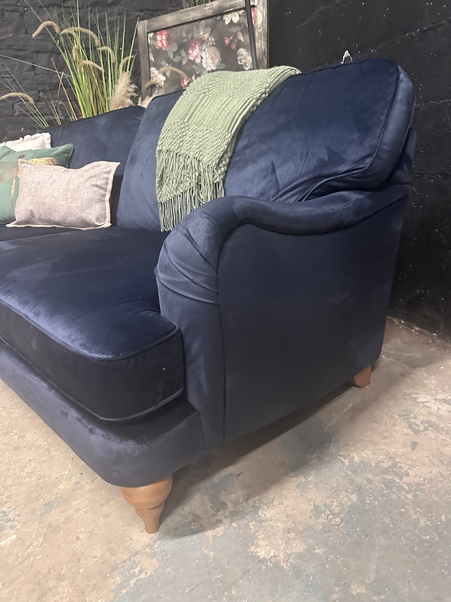 M&S 3/4 Navy Blue Velvet Sofa | Ex Display