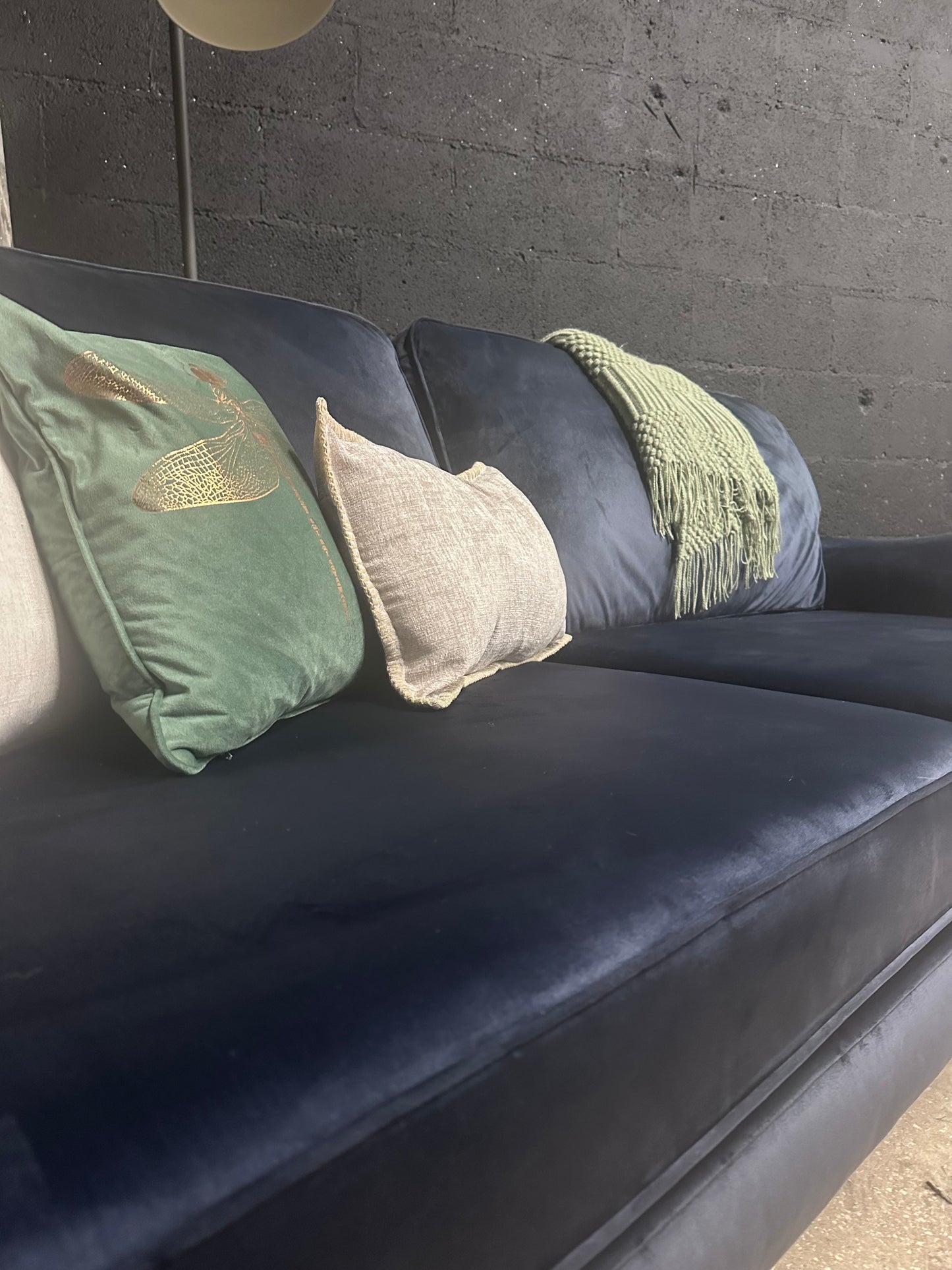M&S 3/4 Navy Blue Velvet Sofa | Ex Display