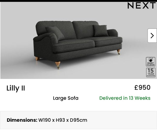Next Coal Charcoal 2.5 Seater