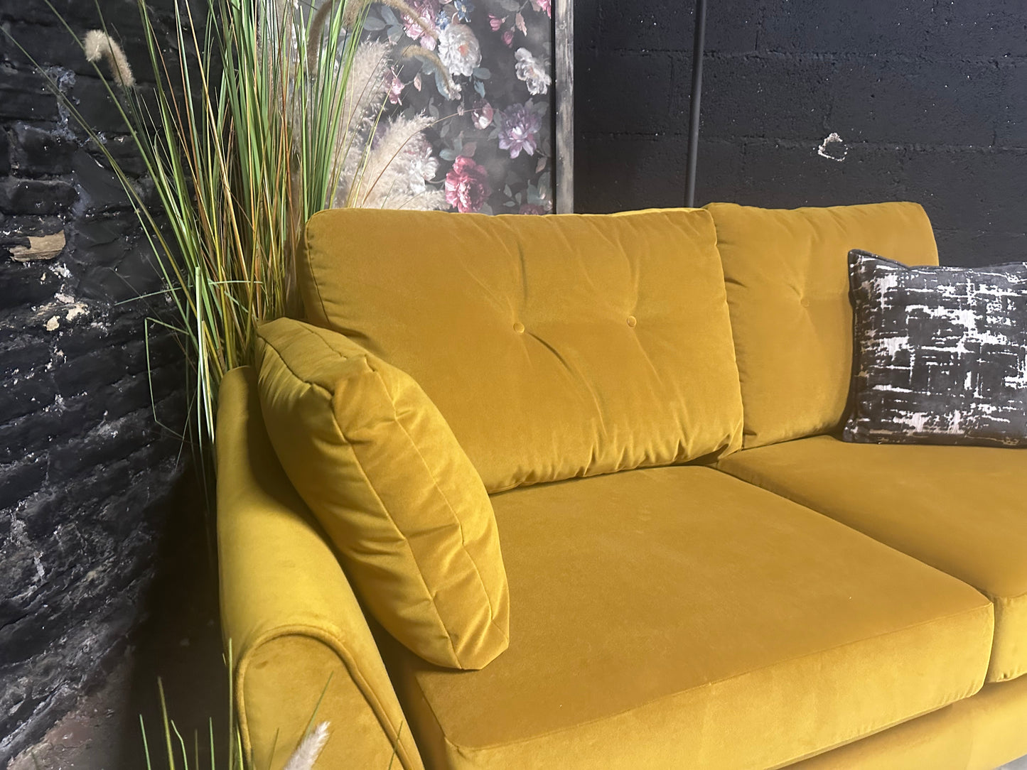 M&S Yellow Velvet 2.5 Seater Sofa