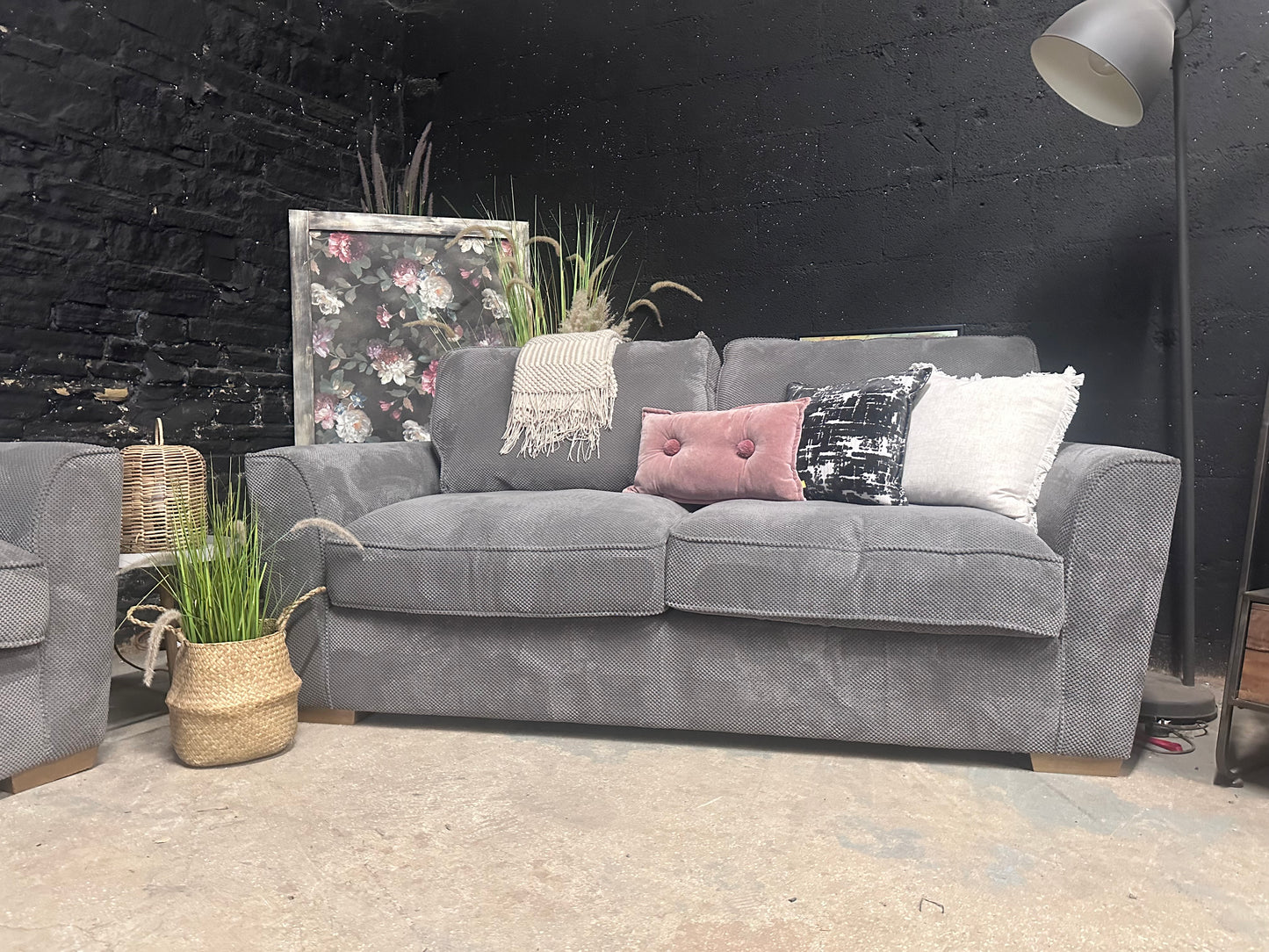 Oak furniture Land Nebraska 3 and 2 Seater Sofa | Grey