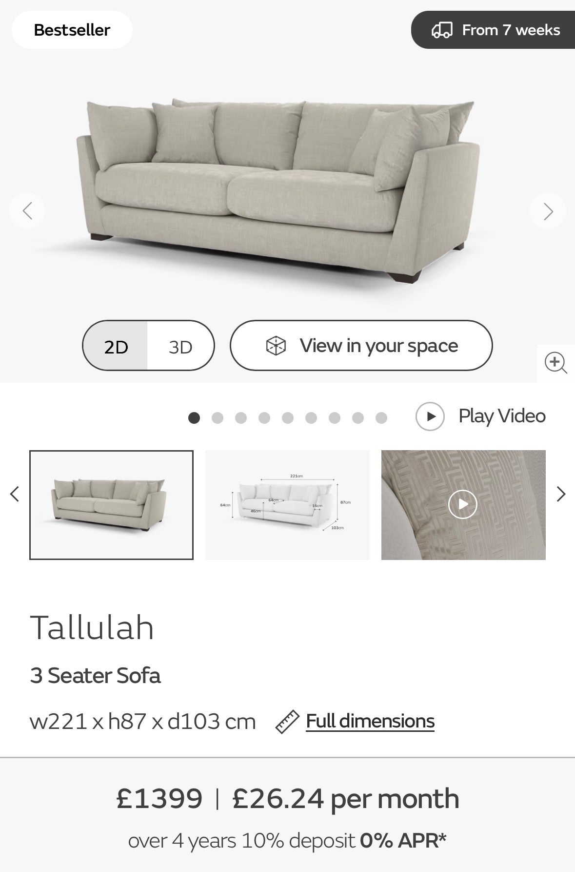 Sofology Tallulah 3 Seater Sofa - Mink
