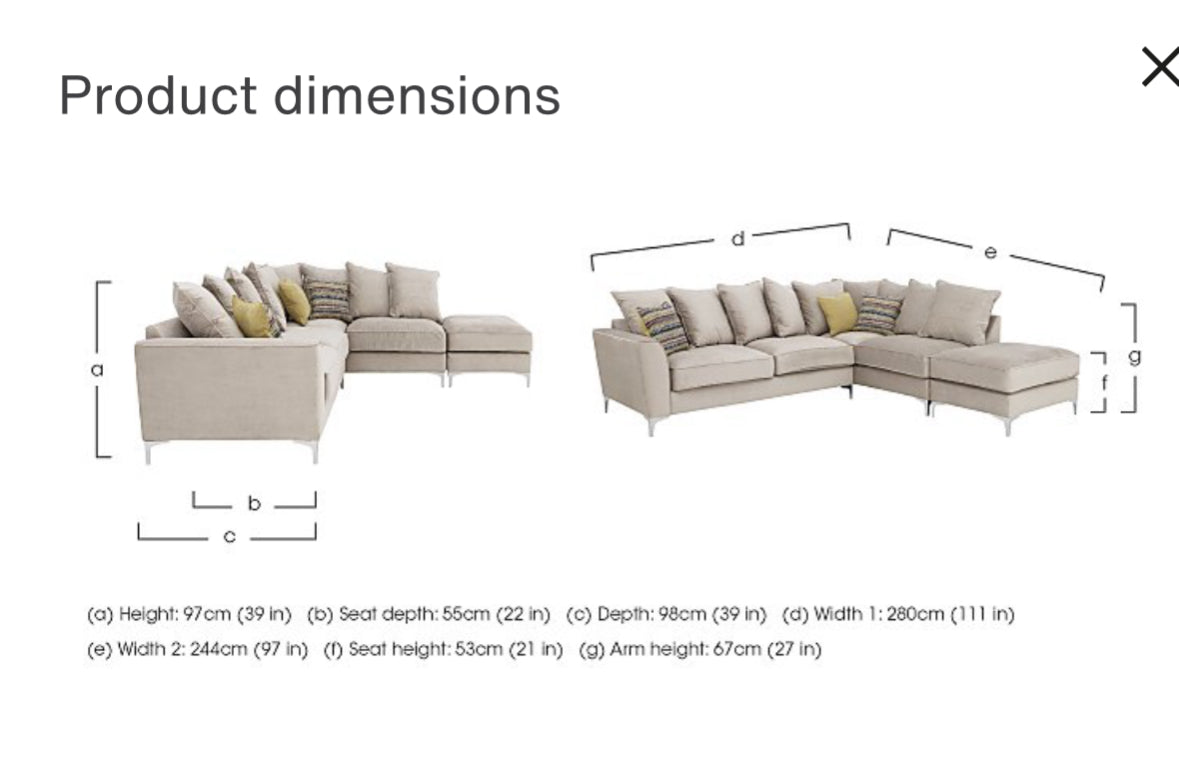 Furniture Village Legend Pillow back Corner Sofa with Footstool