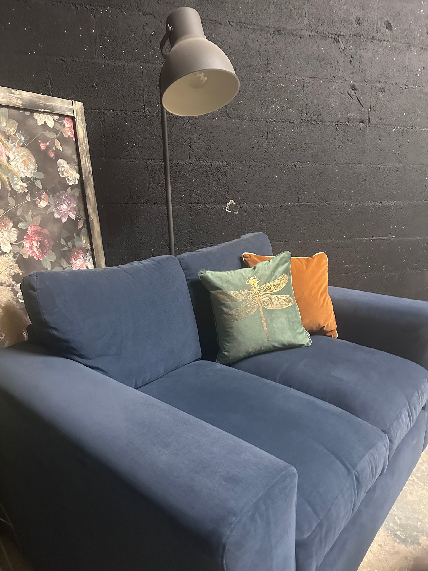 M&S Blue 2 Seater Sofa and Storage Footstool Set